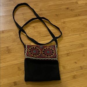 Embroidered Black Shoulder Bag